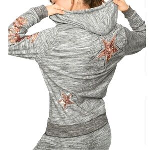 Gray Zip-Up Hoodie with Pink Logo